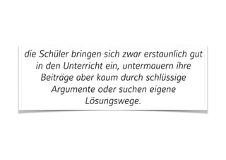 L Analytisch-erarbeitender Unterricht
1. Pre-Reading
2. Textbegegnung
3. Spontanphase
4. Verständniskontr.
5. Problemeröffnung
6. Methodenreflexion
7. Erarbeitung
8. Verarbeitung
9. Ergebnissicherung
10. Transfer
nach Einecke, 2008
 