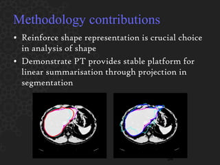 Methodology contributions Reinforce shape representation is crucial choice in analysis of shape Demonstrate PT provides stable platform for linear summarisation through projection in segmentation 