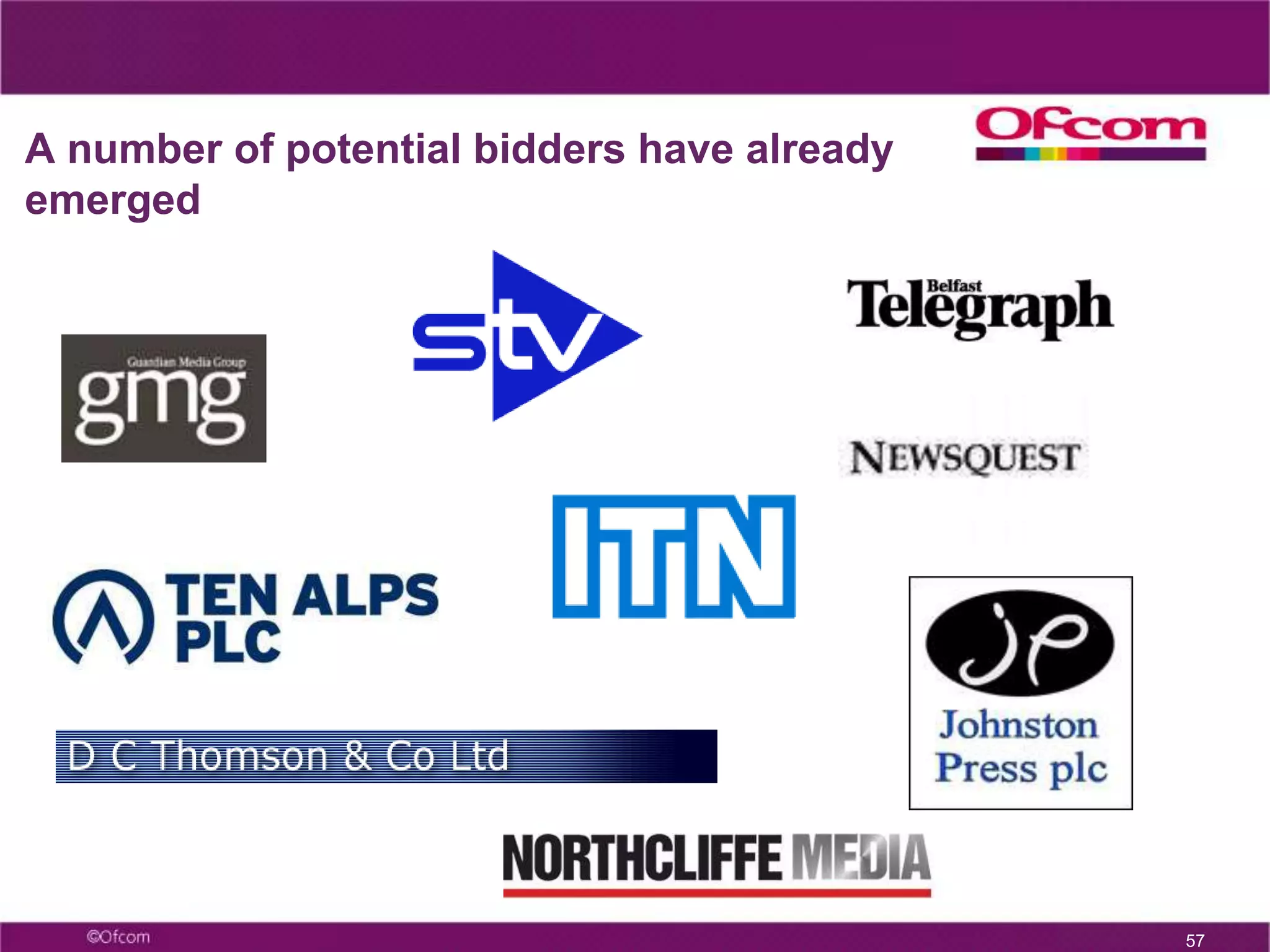 32The UK TV market is experiencing a period of rapid changePenetration of digital technologies risingAudience share for the five main channels falling78%69%84%64%51%54%47%11%20032007200320072003200720072003Source: Ofcom Source: BARB