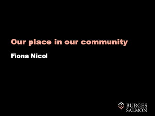 Our place in our community
Fiona Nicol
 
