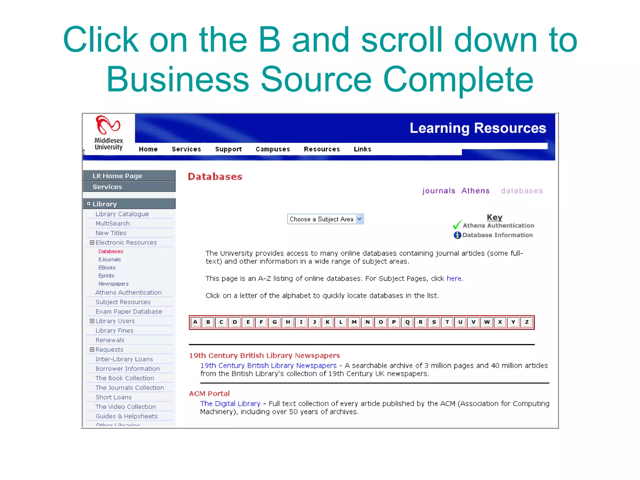 Click on the B and scroll down to Business Source Complete 