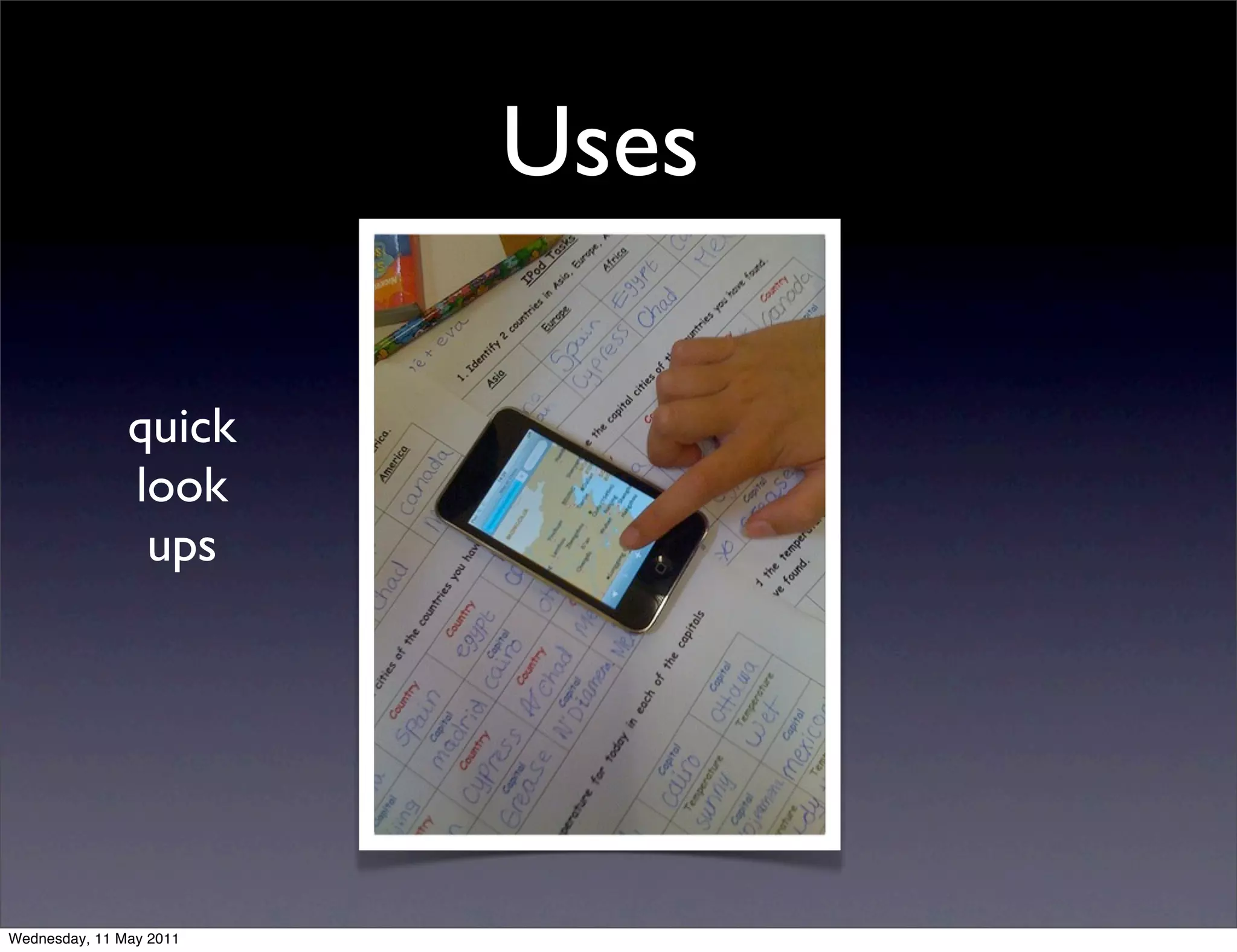 Uses

               quick
               look
                ups




Wednesday, 11 May 2011
 