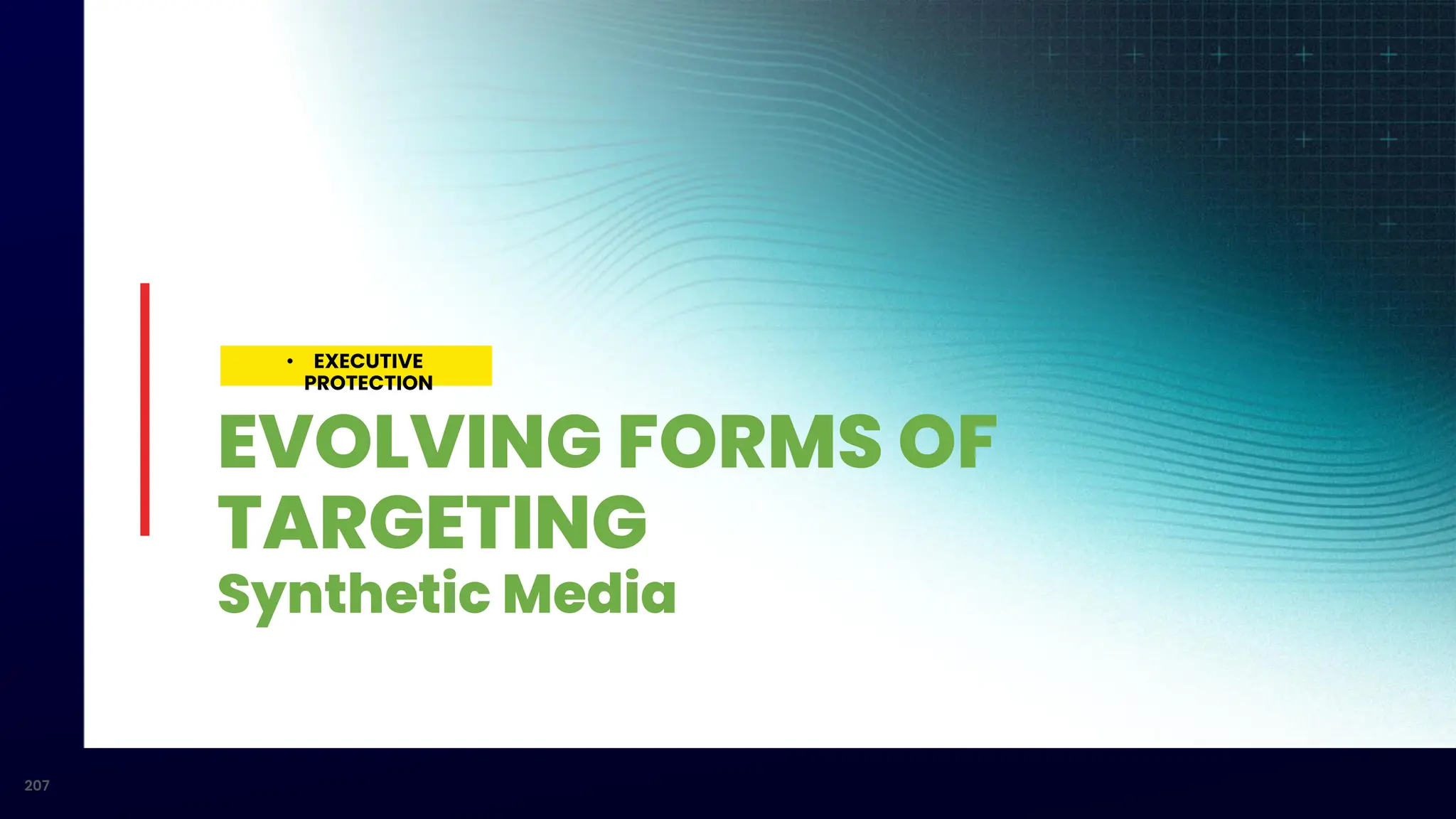 EVOLVING FORMS OF
TARGETING
Synthetic Media
207
• EXECUTIVE
PROTECTION
 