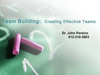 Team Building: Creating Effective Teams
Dr. John Persico
612-310-3803
 