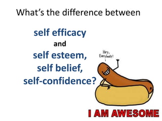 What’s the difference between 
self efficacy 
and 
self esteem, 
self belief, 
self-confidence? 
 