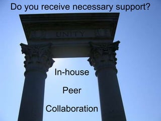 Do you receive necessary support?
In-house
Peer
Collaboration
 