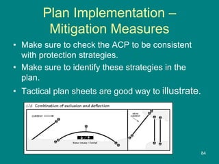 Plan Implementation –
Mitigation Measures
• Make sure to check the ACP to be consistent
with protection strategies.
• Make sure to identify these strategies in the
plan.
• Tactical plan sheets are good way to illustrate.
84
 