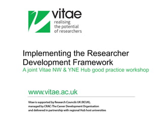 Implementing the Researcher Development Framework A joint Vitae NW & YNE Hub good practice workshop 