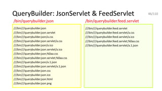 QueryBuilder: JsonServlet & FeedServlet
///bin///querybuilder.json
///bin///querybuilder.json.servlet
///bin///querybuilder.json/a.css
///bin///querybuilder.json.servlet/a.css
///bin///querybuilder.json/a.ico
///bin///querybuilder.json.servlet/a.ico
///bin///querybuilder.json;%0aa.css
///bin///querybuilder.json.servlet;%0aa.css
///bin///querybuilder.json/a.1.json
///bin///querybuilder.json.servlet/a.1.json
///bin///querybuilder.json.css
///bin///querybuilder.json.ico
///bin///querybuilder.json.html
///bin///querybuilder.json.png
/bin/querybuilder.json
///bin///querybuilder.feed.servlet
///bin///querybuilder.feed.servlet/a.css
///bin///querybuilder.feed.servlet/a.ico
///bin///querybuilder.feed.servlet;%0aa.css
///bin///querybuilder.feed.servlet/a.1.json
/bin/querybuilder.feed.servlet
46/110
 