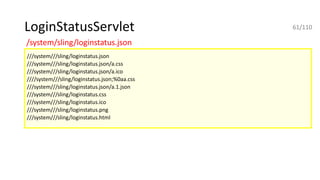 LoginStatusServlet
///system///sling/loginstatus.json
///system///sling/loginstatus.json/a.css
///system///sling/loginstatus.json/a.ico
////system///sling/loginstatus.json;%0aa.css
///system///sling/loginstatus.json/a.1.json
///system///sling/loginstatus.css
///system///sling/loginstatus.ico
///system///sling/loginstatus.png
///system///sling/loginstatus.html
/system/sling/loginstatus.json
61/110
 