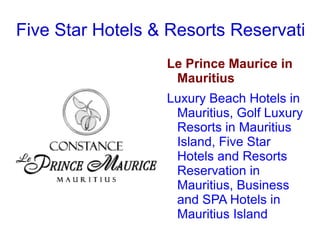 Five Star Hotels & Resorts Reservation in Mauritius ,[object Object]