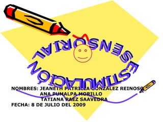 NOMBRES: JEANETH PATRICIA GONZALEZ REINOSO
          ANA PUMALPA MORILLO
          TATIANA PAEZ SAAVEDRA
FECHA: 8 DE JULIO DEL 2009
 
