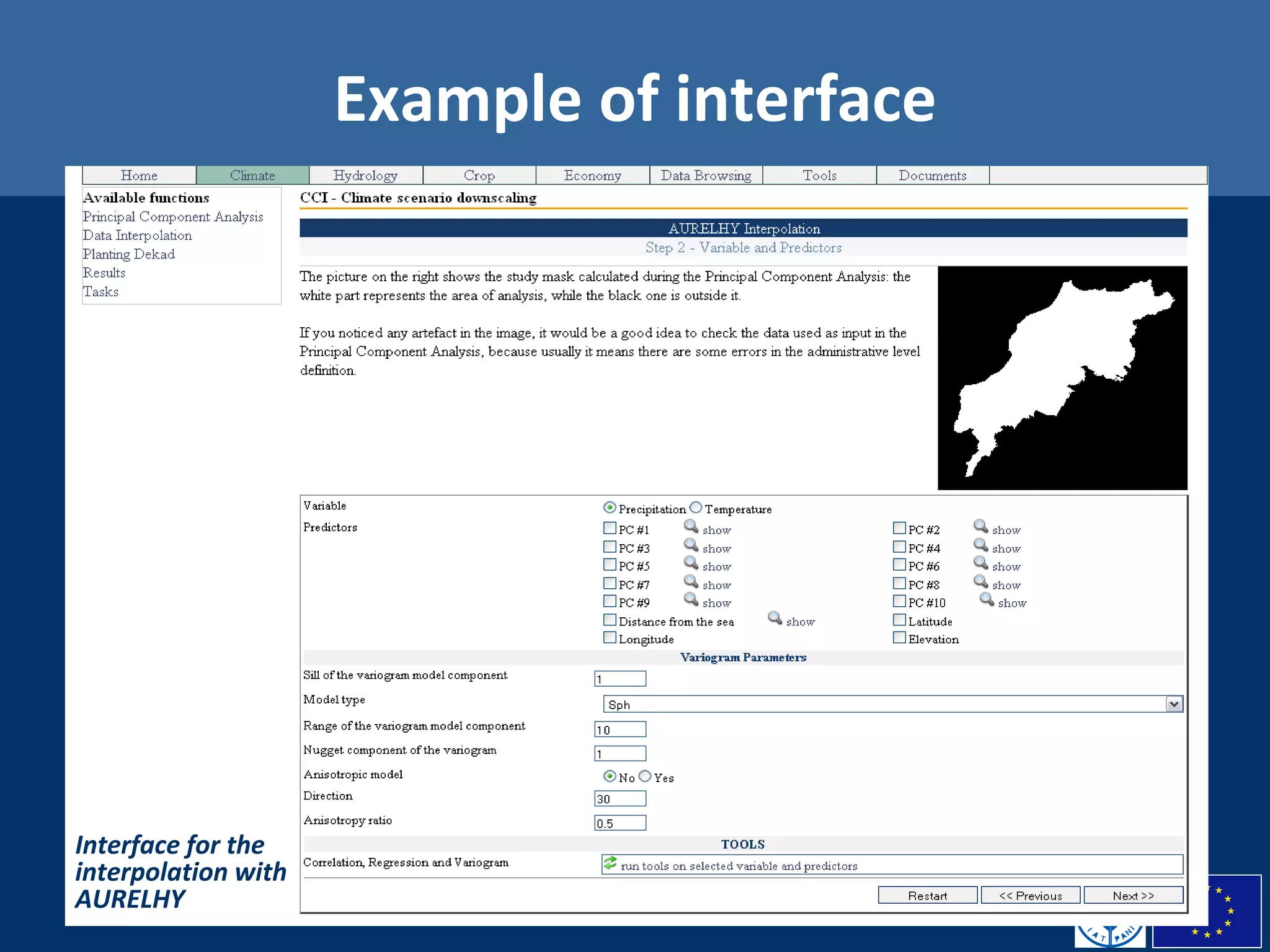 Example of interface Interface for the interpolation with AURELHY 