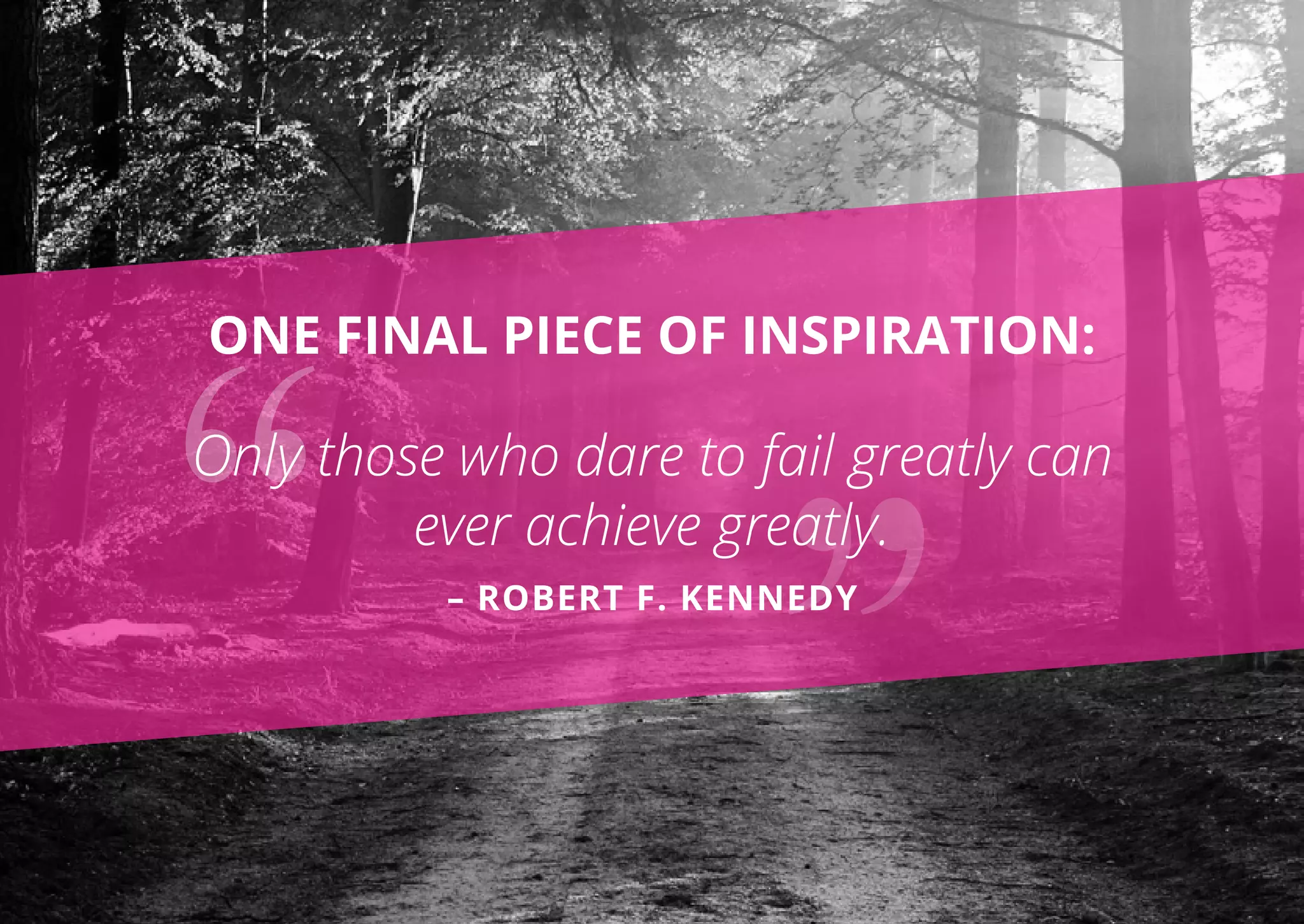 ONE FINAL PIECE OF INSPIRATION:
Only those who dare to fail greatly can
ever achieve greatly.
– ROBERT F. KENNEDY
 