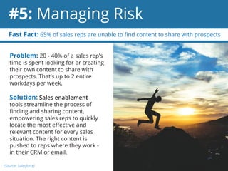 #5: Managing Risk
Fast Fact: 65% of sales reps are unable to ﬁnd content to share with prospects
(Source: Salesforce)
Prob...