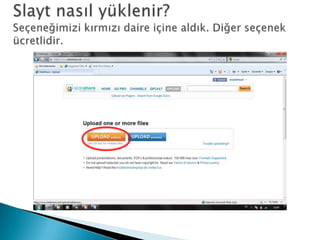 Slayt nasıl yüklenir?Seçeneğimizi kırmızı daire içine aldık. Diğer seçenek ücretlidir.