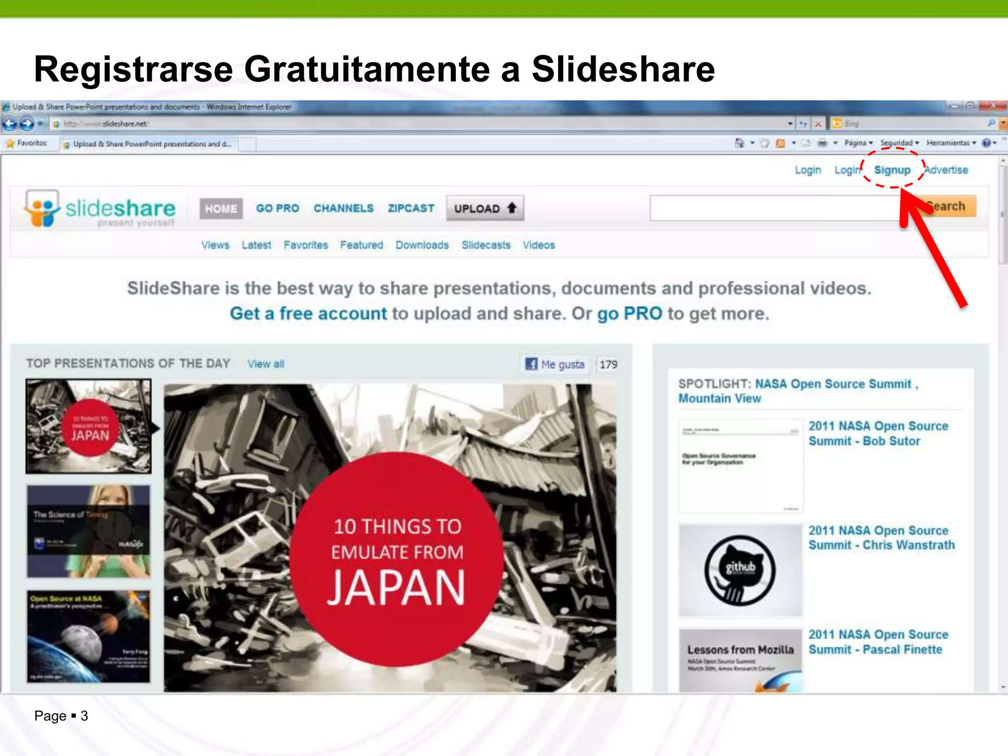 Registrarse Gratuitamente a Slideshare