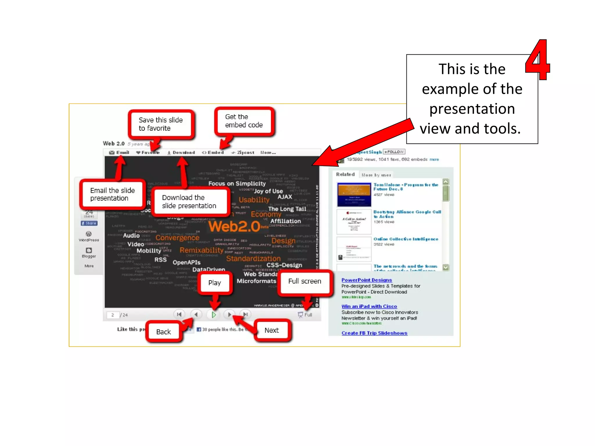 This is the example of the presentation view and tools.  4 