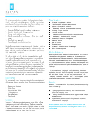 Core Services




             Media Relations




Experience

             Results




Services
 