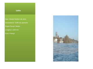 Loira Naix : Monte Gerbier -de- Jonc Desemboca: Golfo de alamedo Règim fluvial: Medio Longitud: 1020 km Curs : França 