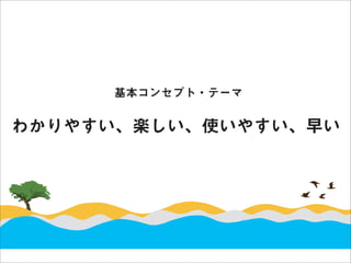 基本コンセプト・テーマ


わかりやすい、楽しい、使いやすい、早い
 