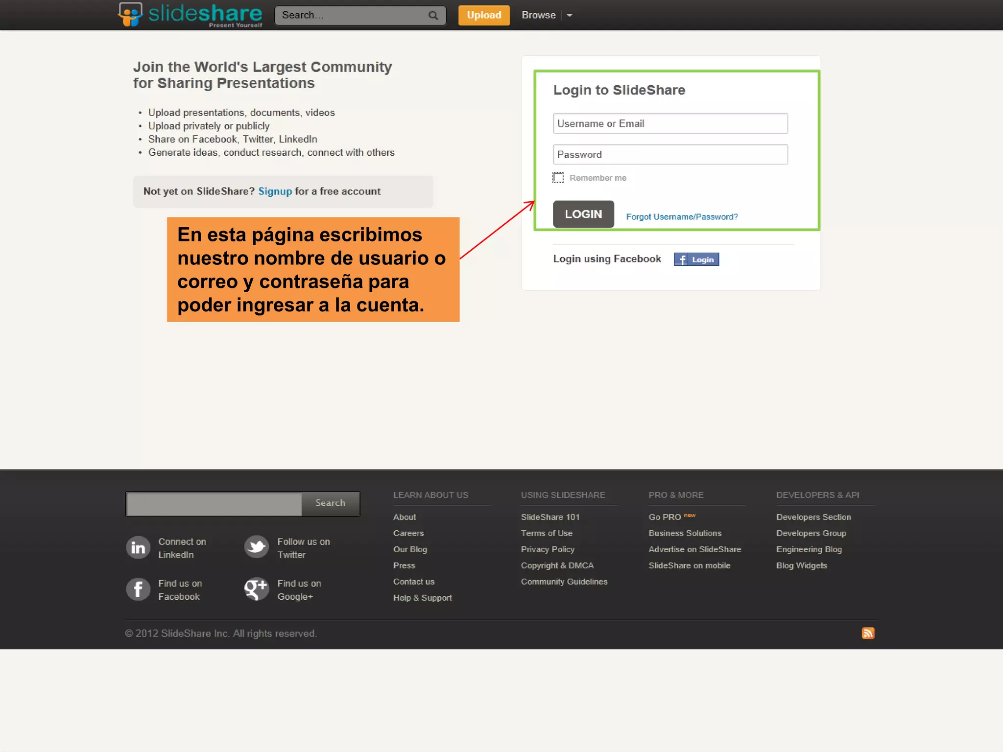 En esta página escribimos
nuestro nombre de usuario o
correo y contraseña para
poder ingresar a la cuenta.