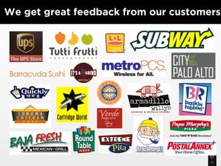 We get great feedback from our customers




                                      11
 