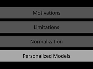 Normalization
Limitations
Motivations
Personalized Models
 