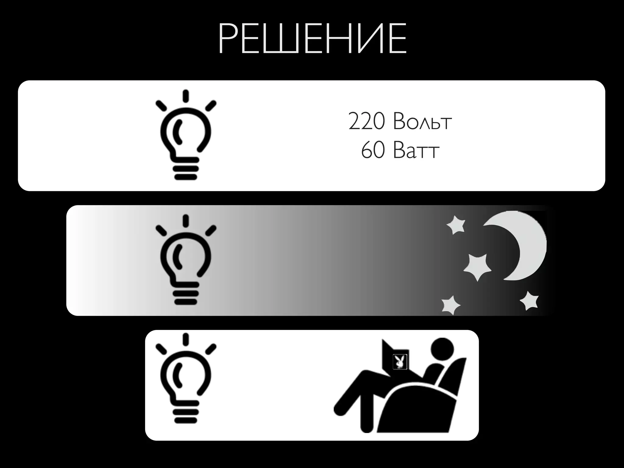 РЕШЕНИЕ
220 Вольт
60 Ватт
 