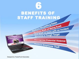 Designed by Tarasoff and Associates
6
BENEFITS OF
STAFF TRAINING
 