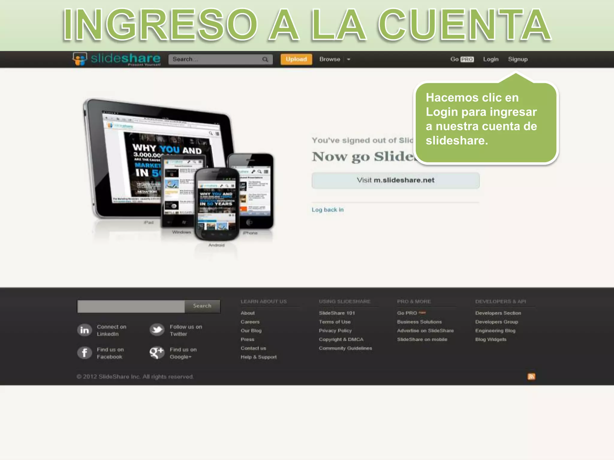 Hacemos clic en
Login para ingresar
a nuestra cuenta de
slideshare.

 