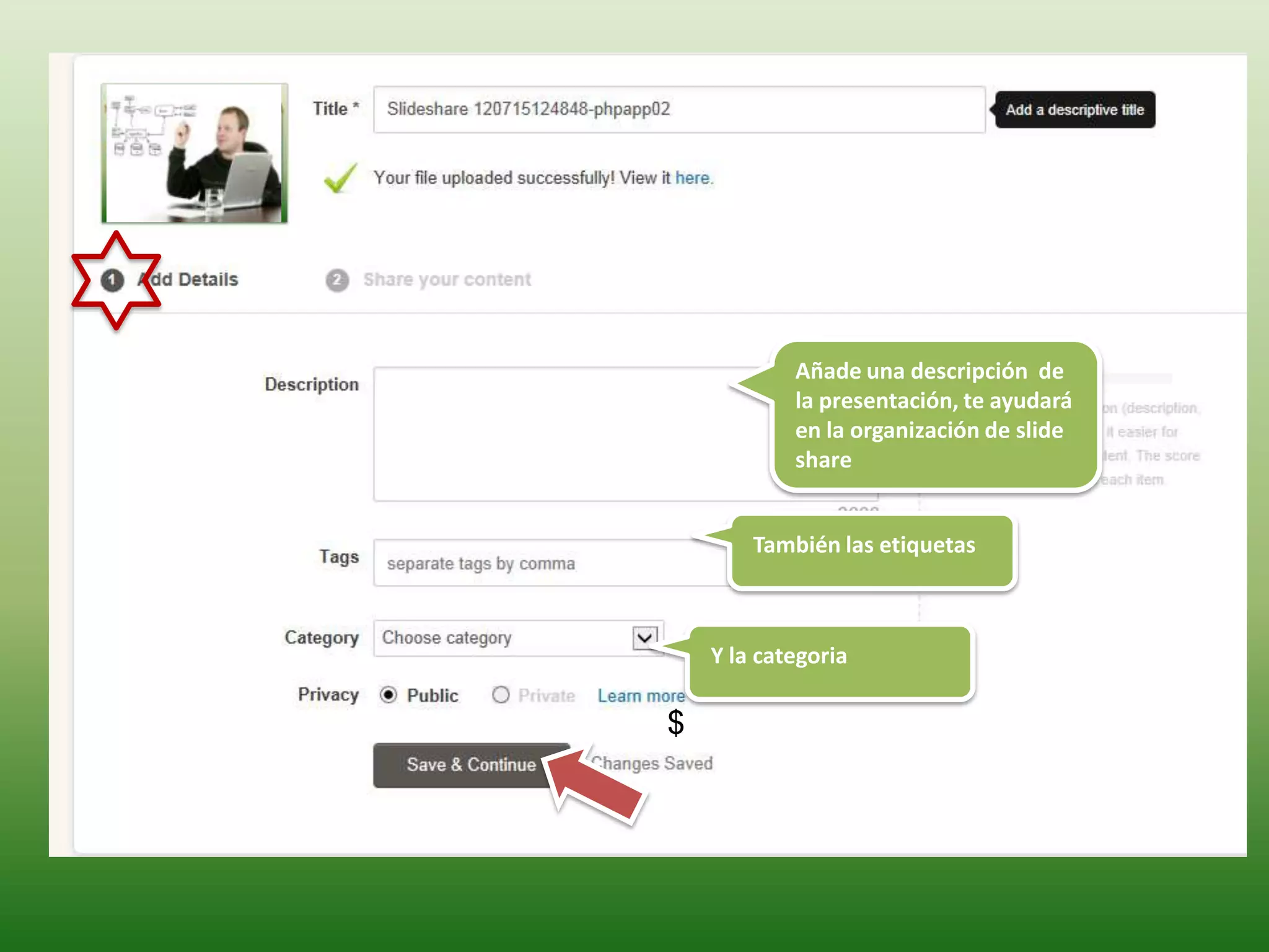 Añade una descripción de
la presentación, te ayudará
en la organización de slide
share
También las etiquetas

Y la categoria

$

 