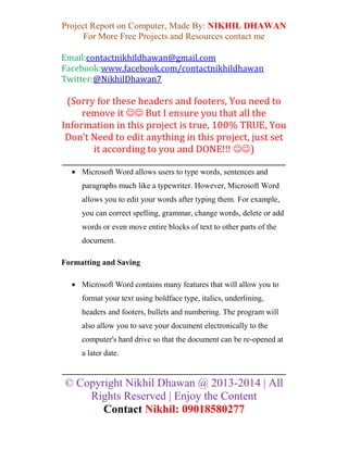 Project Report on Computer (Basics, MS Word, MS Powerpoint, Email) | DOCX