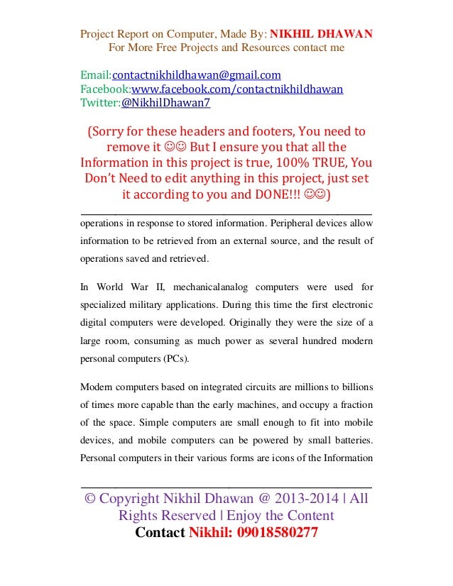 project report on computer basics ms word ms powerpoint email ms word project report