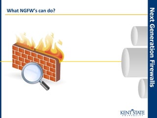 NextGenerationFirewalls
What NGFW’s can do?
CRMERP
Student
work
You
Tube
IM
ApplicationWeb
mail
Casual
Traffic
 