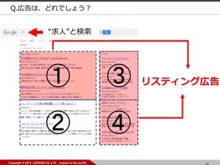 31Copyright ? 2014 LOCKON CO.,LTD -impact on the world-
Q.ڸϡɤǤ礦
ˡȗ
ꥹƥ󥰎ڸ



 