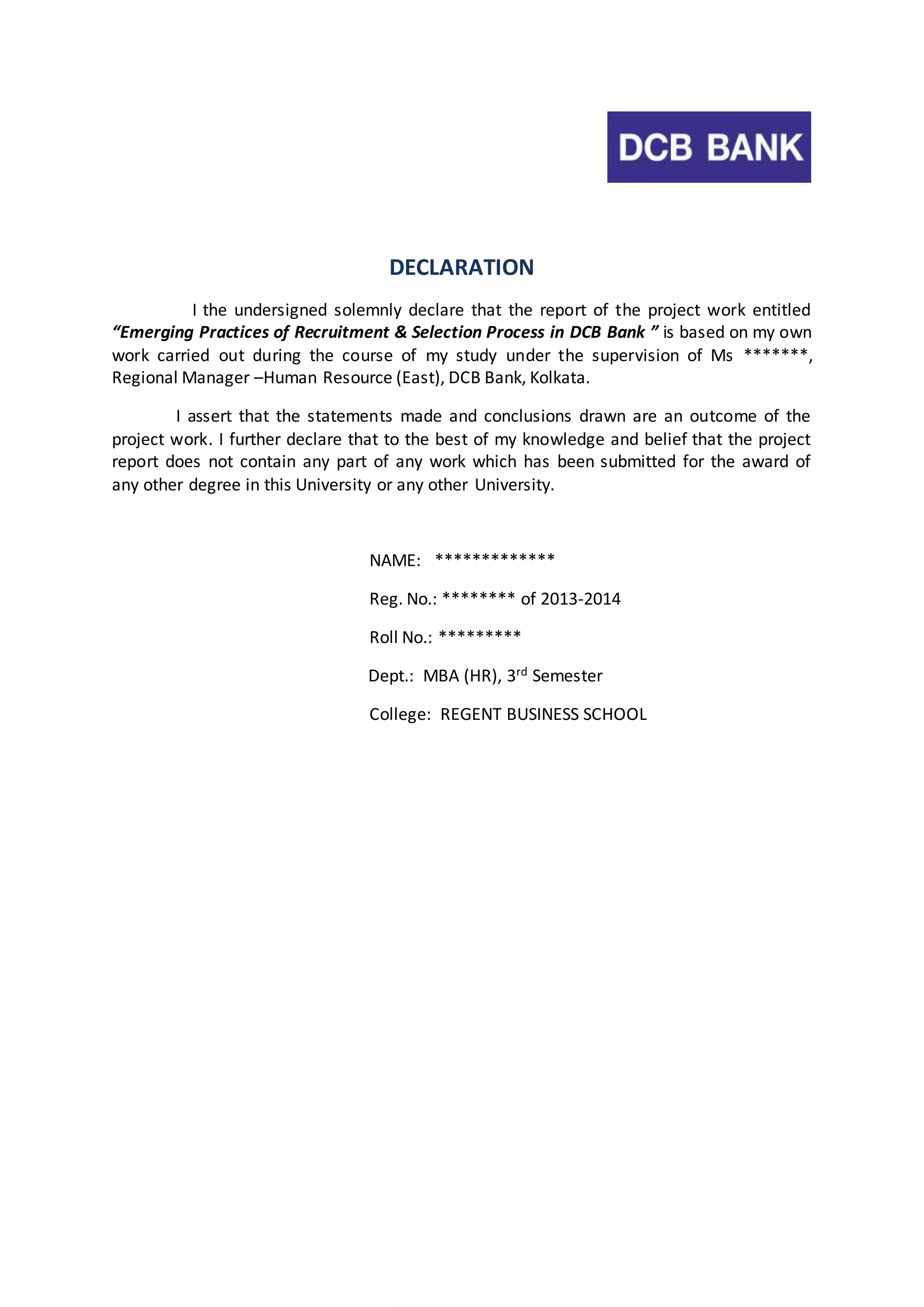 HR Project on Recruitment | DOCX