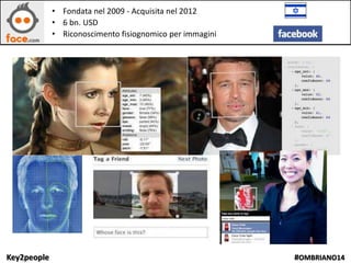 Key2people #OMBRIANO14
• Fondata nel 2009 - Acquisita nel 2012
• 6 bn. USD
• Riconoscimento fisiognomico per immagini
 