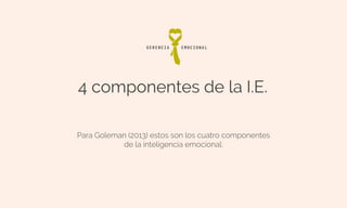 4 componentes de la I.E.
Para Goleman (2013) estos son los cuatro componentes
de la inteligencia emocional:
 