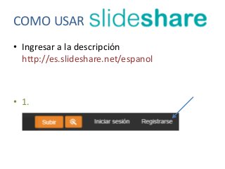 COMO USAR
• Ingresar a la descripción
http://es.slideshare.net/espanol
• 1.
 