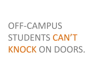 OFF-CAMPUS
STUDENTS CAN’T
KNOCK ON DOORS.
 