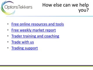 • Free online resources and tools
• Free weekly market report
• Trader training and coaching
• Trade with us
• Trading support
How else can we help
you?
 