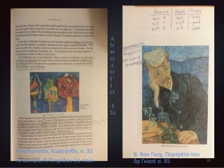 Η Ασπρούδα, Χωρεάνθη, σ. 32
Το δέντρο, Ν Πετρίδου 11 ετών
Β. Βαν Γκοχ, Πορτρέτο του
δρ Γκασέ σ. 85
Α
Ν
Θ
Ο
Λ
Ό
Γ
Ι
Ο
Ε
Στ
13
 
