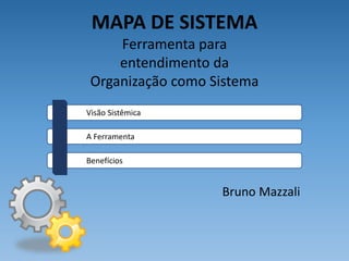 MAPA DE SISTEMA
Ferramenta para
entendimento da
Organização como Sistema
A Ferramenta
Benefícios
Visão Sistêmica
Bruno Mazzali
 