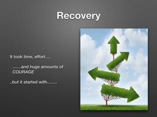 Recovery
It took time, effort.
and huge amounts of
COURAGE
..but it started with.
 