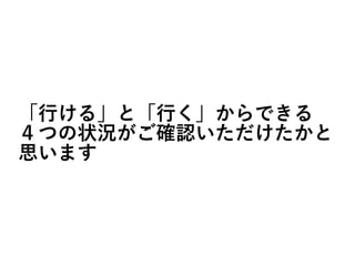 「行ける」と「行く」からできる
４つの状況がご確認いただけたかと
思います
 