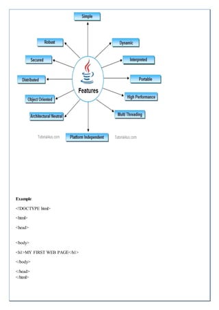 Example
<!DOCTYPE html>
<html>
<head>
<body>
<h1>MY FIRST WEB PAGE</h1>
</body>
</head>
</html>
 