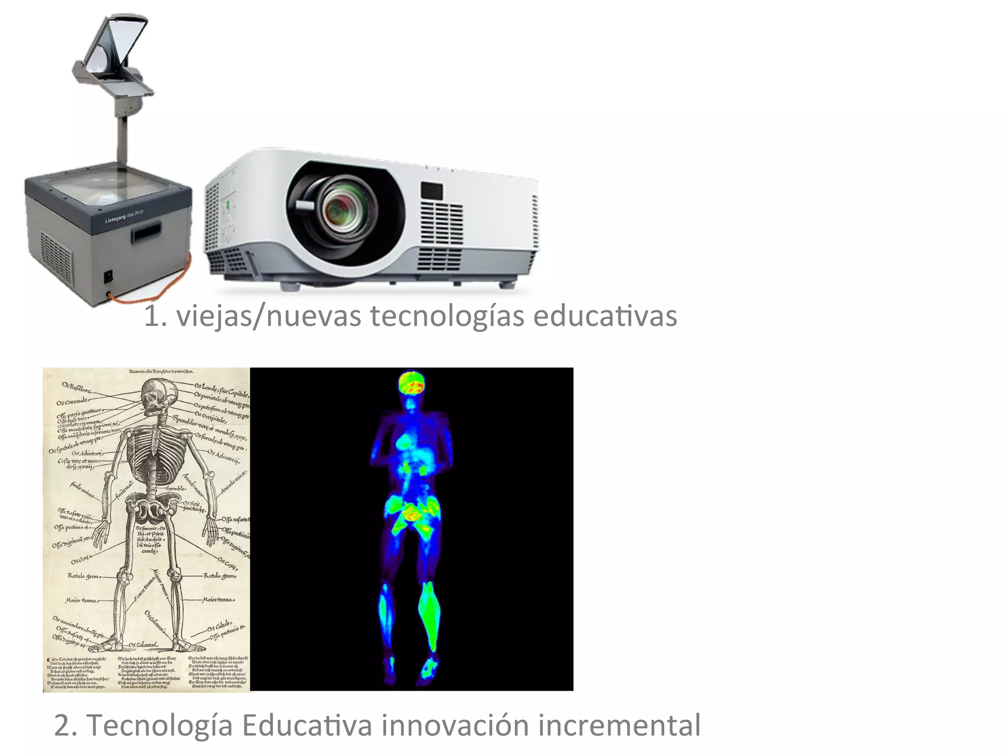 1.	viejas/nuevas	tecnologías	educa#vas	
2.	Tecnología	Educa#va	innovación	incremental	
 
