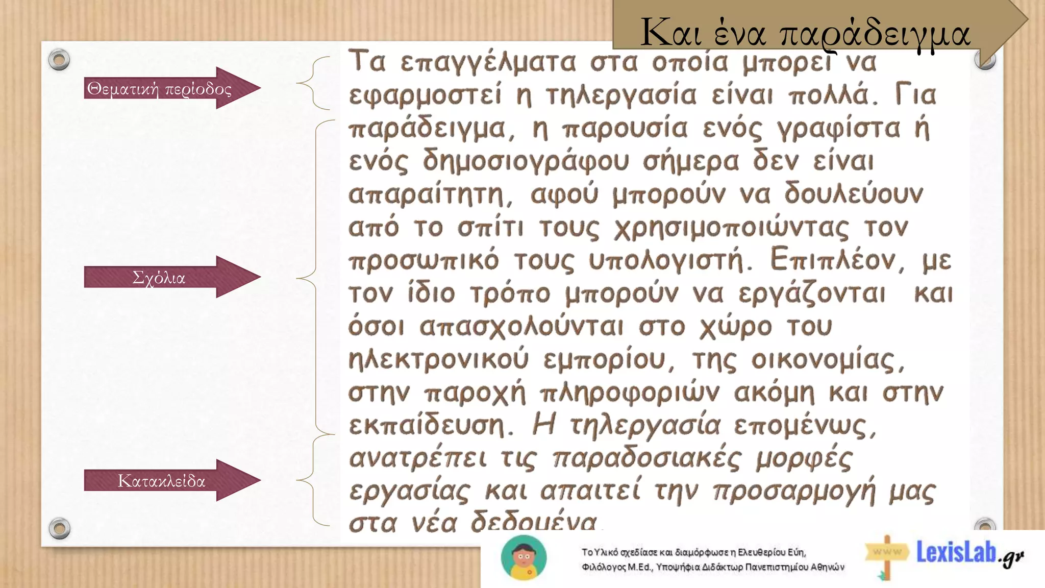 Θεματική περίοδος
Σχόλια
Κατακλείδα
Και ένα παράδειγμα
 