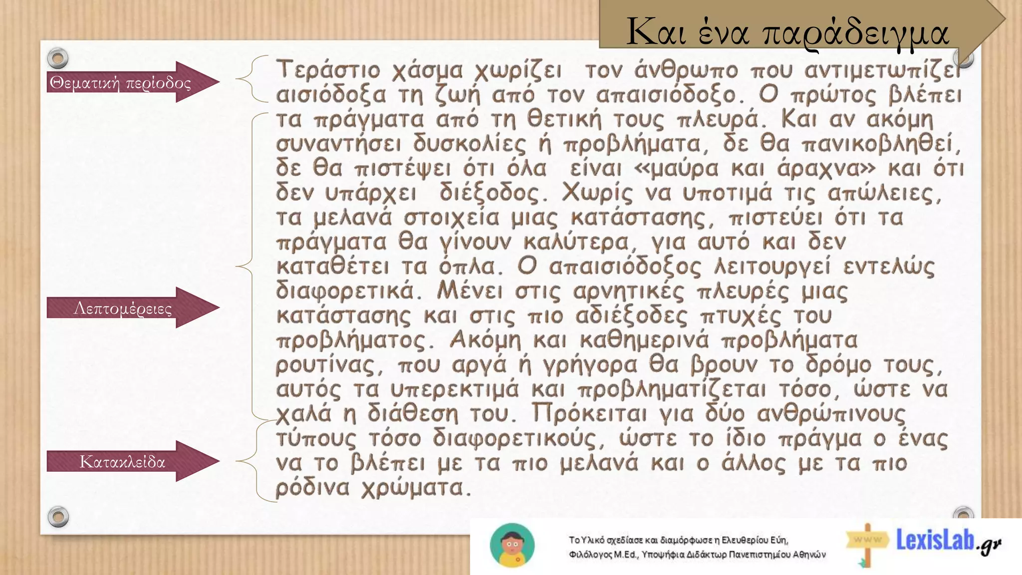 Και ένα παράδειγμα
Θεματική περίοδος
Λεπτομέρειες
Κατακλείδα
 